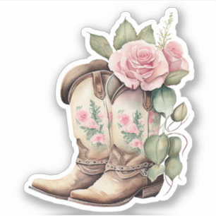 Pink Roses Cowgirl Boots Sticker
