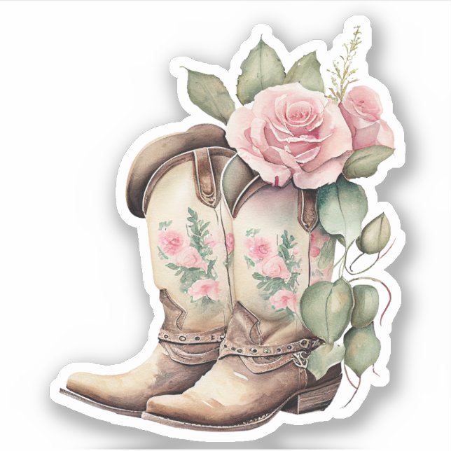 Pink Roses Cowgirl Boots Sticker (Front)