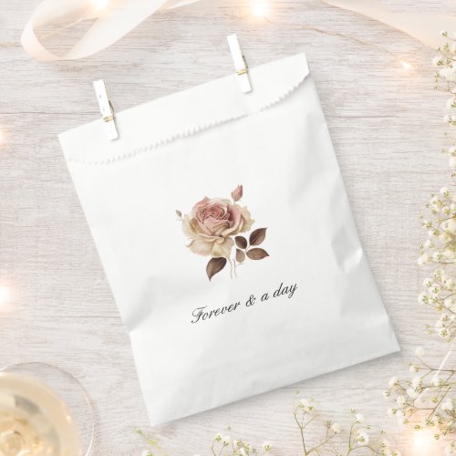 Pink Roses Cream White Wedding Favor Bag