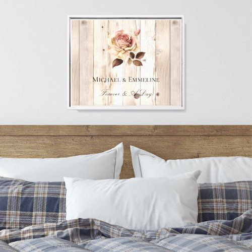 Pink Roses Cream White Wood Wedding Canvas Print