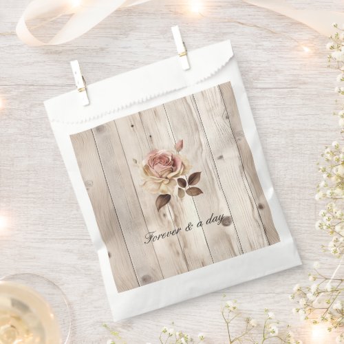 Pink Roses Cream White Wood Wedding Favor Bag