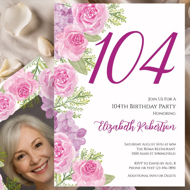 Pink Roses Custom Photo Template 104th Birthday (Creator Uploaded)