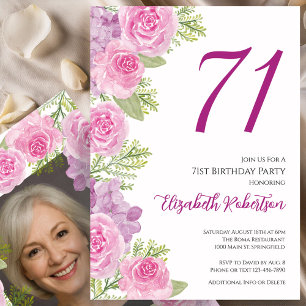 Pink Roses Custom Photo Template 71st Birthday