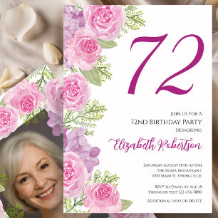 Pink Roses Custom Photo Template 72nd Birthday