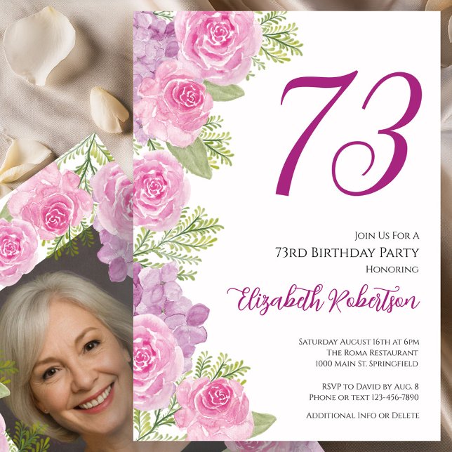 Pink Roses Custom Photo Template 73rd Birthday (Creator Uploaded)