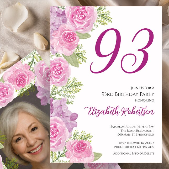 Pink Roses Custom Photo Template 93rd Birthday (Creator Uploaded)