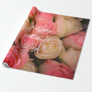 Pink Roses Custom Text Happy Mother's Day Floral Wrapping Paper