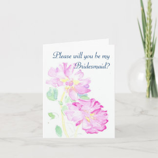 Pink Roses Customizable Bridesmaid Request Invitation