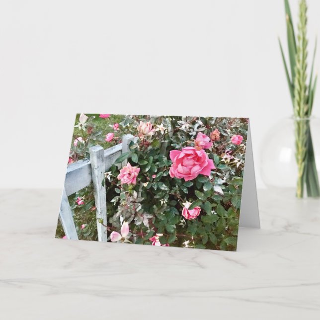 Pink Roses Customizable Greeting Card (Front)