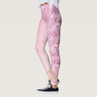 Pink Roses Damask Grunge - Leggings