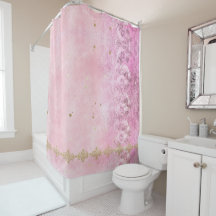 Pink Roses Damask Grunge - Shower Curtain