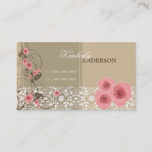 Customizable Pink Roses Damask Lace Fleur Elegant Chic Vintage Business Card Templates