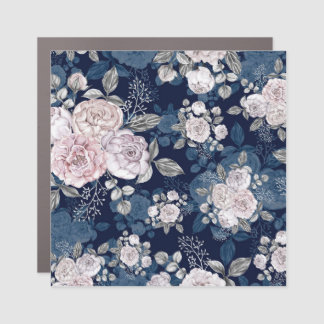 Pink Roses Dark Blue: Vintage Car Magnet