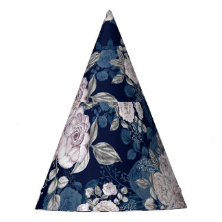 Pink Roses Dark Blue: Vintage Party Hat