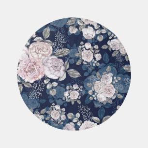Pink Roses Dark Blue: Vintage Rug