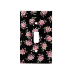 Pink Roses Dark Floral Pattern Shabby Chic Light Switch Cover