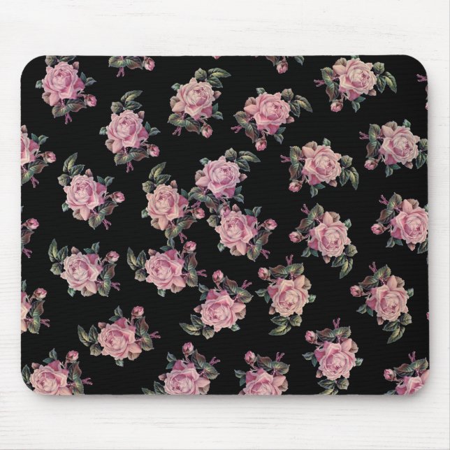 Pink Roses Dark Floral Pattern Shabby Chic Mouse Pad (Front)
