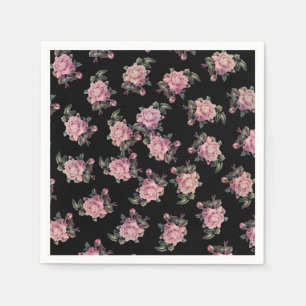 Pink Roses Dark Floral Pattern Shabby Chic Party Napkins