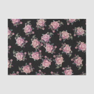 Pink Roses Dark Floral Pattern Shabby Chic Party Tissue Paper
