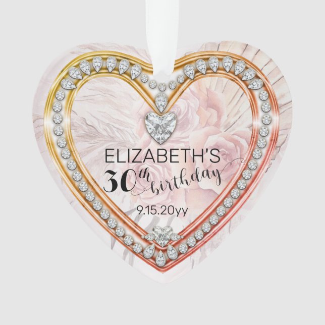 Pink Roses |Diamonds 30th Birthday Keepsake Orname Ornament (Front)