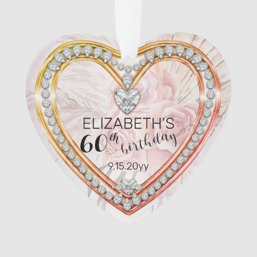 Pink Roses Diamonds 60th Birthday Keepsake Ornament