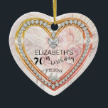 Pink Roses |Diamonds 70th Birthday Keepsake Ceramic Ornament<br><div class="desc">Elegant faux (printed) diamonds and pink roses and pampass grass keepsake 70th birthday ornament design by Holiday Hearts Designs (rights reserved). Template fields are provided for you to personalize with name and date. All effects (diamonds and abstract floral tones) are faux -- they are designed to appear as realistic as...</div>