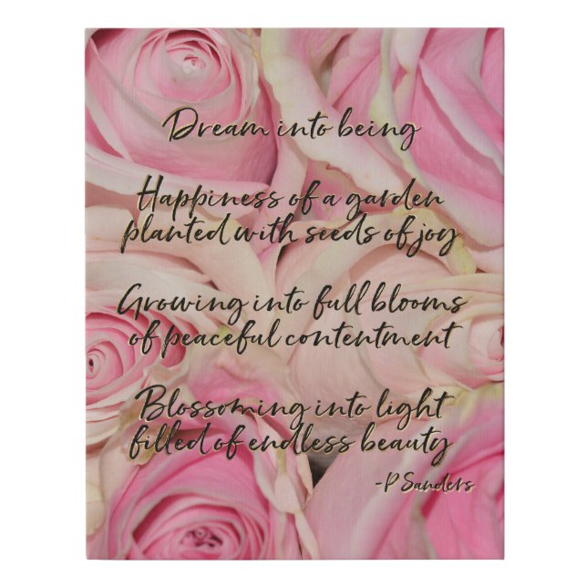 Pink Roses Dream Poem Faux Canvas Print (Front)