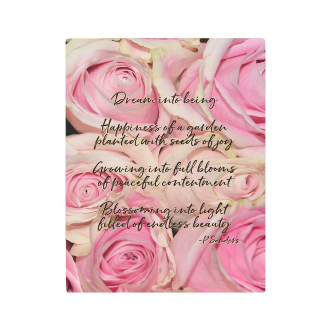 Pink Roses Dream Poem Metal Print (Front)
