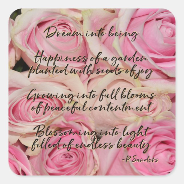 Pink Roses Dream Poem Square Sticker (Front)