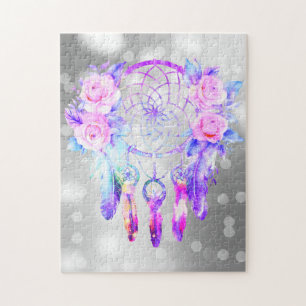 Pink Roses Dreamcatcher Floral Dreams Jigsaw Puzzle