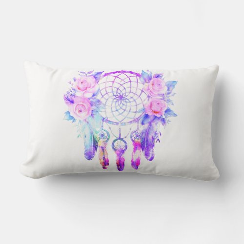 Pink Roses Dreamcatcher Floral Dreams Lumbar Pillow