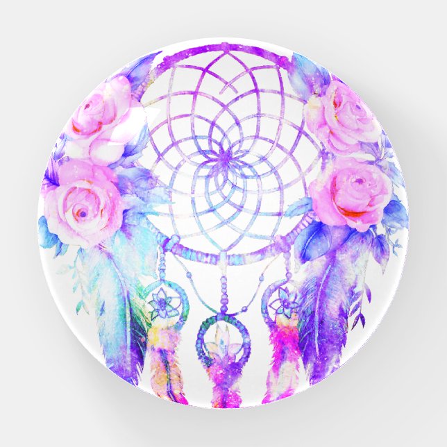 Pink Roses Dreamcatcher Floral Dreams Paperweight (Front)