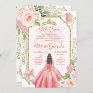 Pink Roses & Dress Charra Mis Quince Invitation