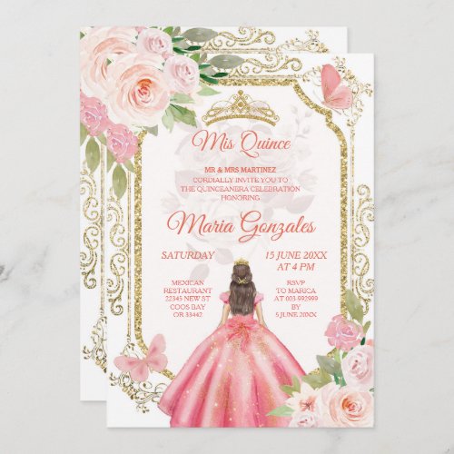 Pink Roses  Dress Charra Mis Quince Invitation