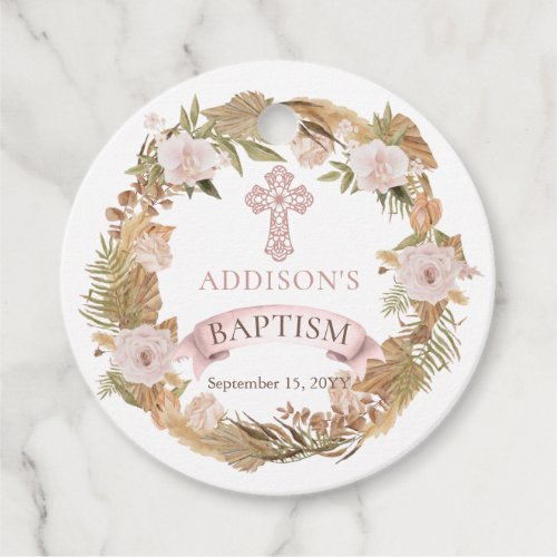 Pink Roses  Dried Grasses Flora Girl Baptism  Favor Tags