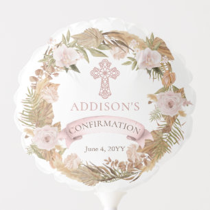 Pink Roses Dried Grasses Floral Girl Confirmation Balloon