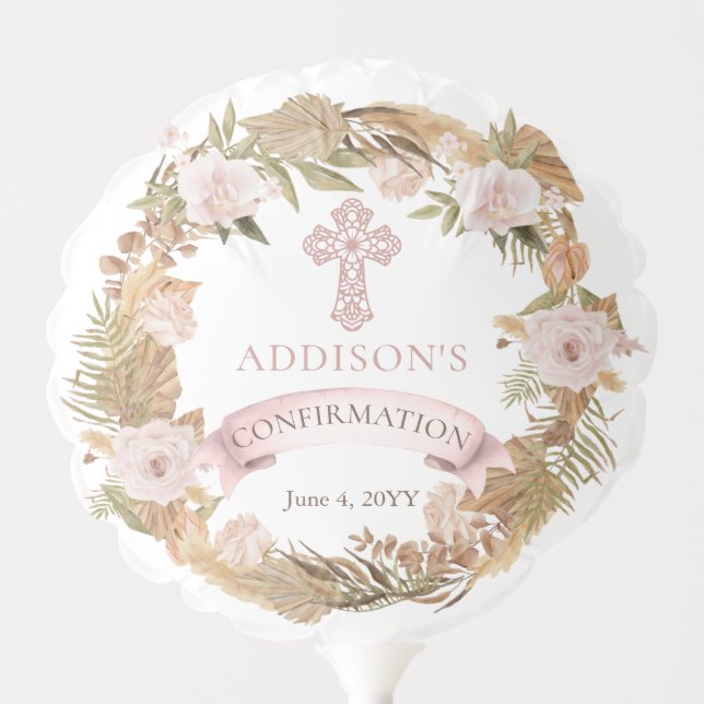Pink Roses |Dried Grasses Floral Girl Confirmation Balloon (Front)