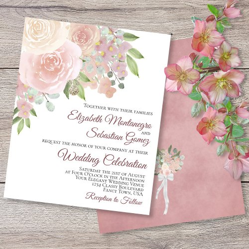 Pink Roses Elegant Boho BUDGET Wedding Invitation
