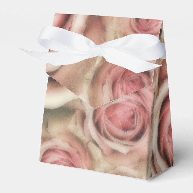 Pink Roses Elegant Bridal Shower Shabby Chic Favor Boxes (Front Side)