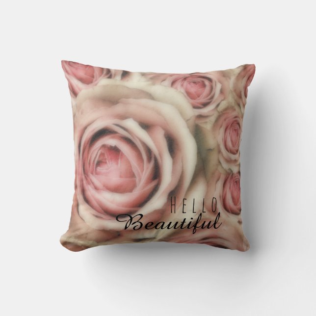 Pink Roses Elegant Floral Rustic Farmhouse Chic Throw Pillow (Front)