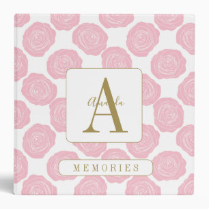 Pink Roses Elegant Monogrammed Memories 3 Ring Binder