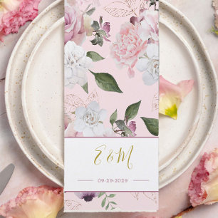 Pink Roses Elegant Romantic Monogram Menu