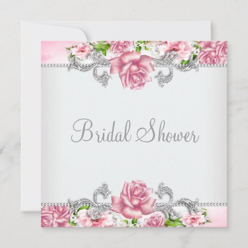 Pink Roses Elegant Rose Bridal Shower Personalized Announcements