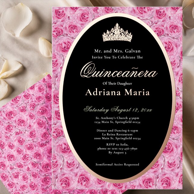 Pink Roses Elegant Rose Gold Floral Quinceanera   Foil Invitation (Creator Uploaded)
