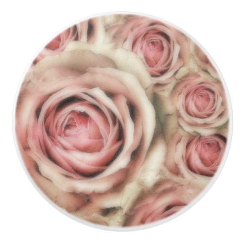 Pink Roses Elegant Shabby Chic Floral Farmhouse Ceramic Knob