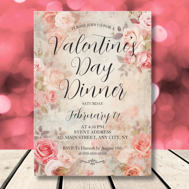 Pink Roses Elegant Valentine's Day Dinner Party Invitation (Pink Roses Elegant Valentine's Day Dinner Party Invitation
)
