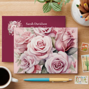 Pink Roses Elegant Wedding Envelopes