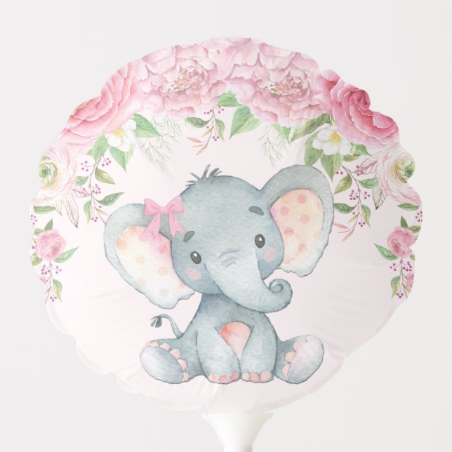 Pink Roses Elephant 1st Birthday Baby Shower Decor Balloon (Front)