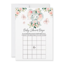 Pink Roses Elephant Baby Name Baby Shower Bingo Invitation