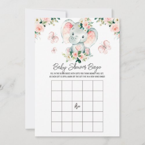 Pink Roses Elephant Baby Name Baby Shower Bingo Invitation